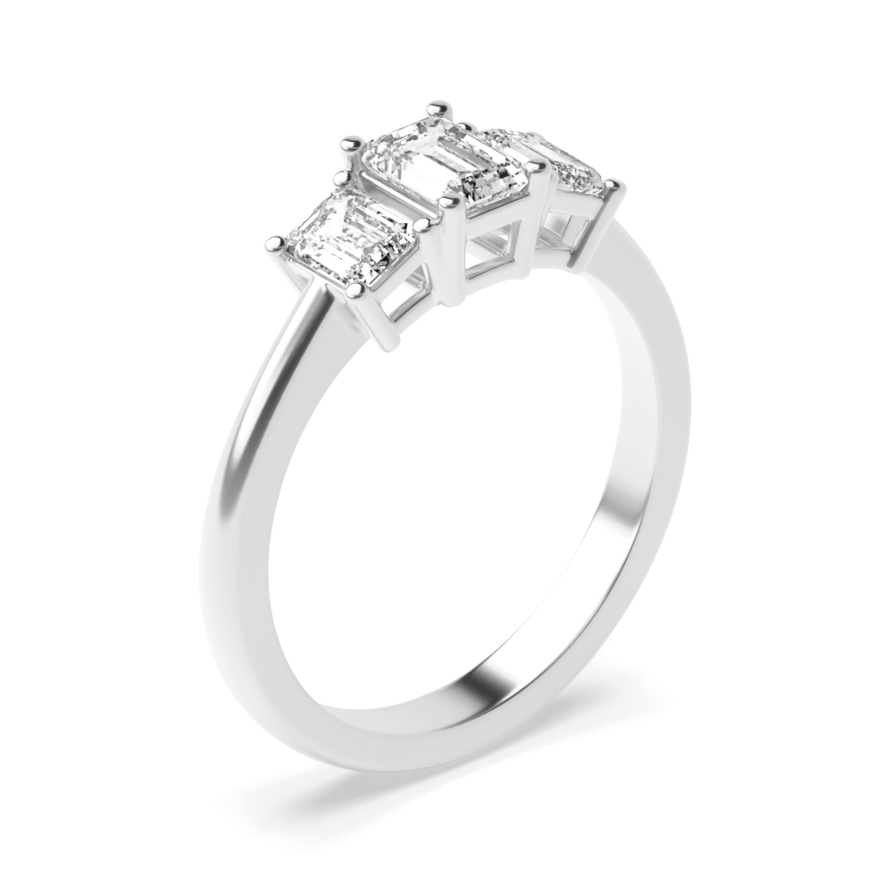 4 prong setting emerald trilogy diamond ring