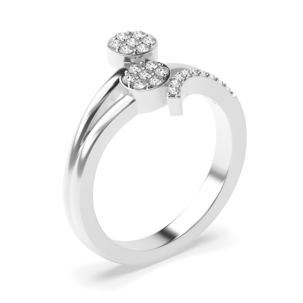 Round Shape Diamond Double Cluster Open Ring