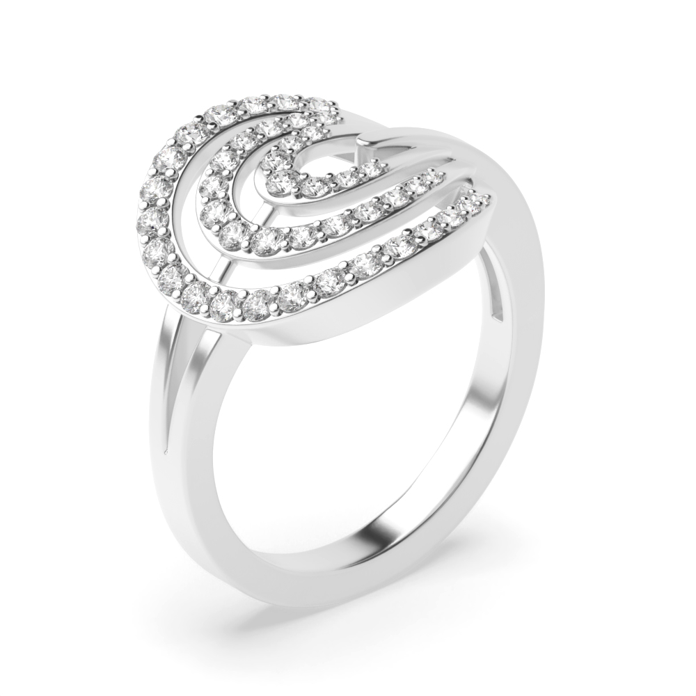 4 Prong Round White Gold Swirl Cluster Diamond Ring