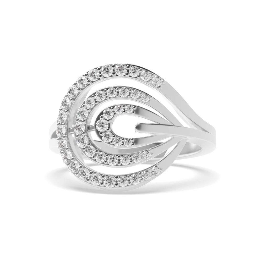 4 Prong Round White Gold Swirl Cluster Diamond Ring
