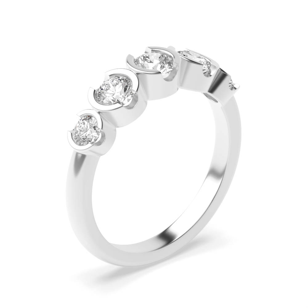 Semi Bezel Setting Round Shape Five Stone Ring
