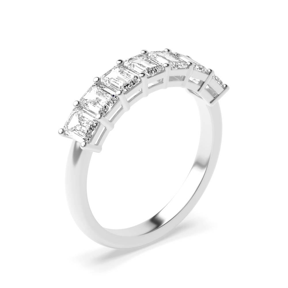 4 Prong Setting Emerald Shape Plain Seven Stone Ring