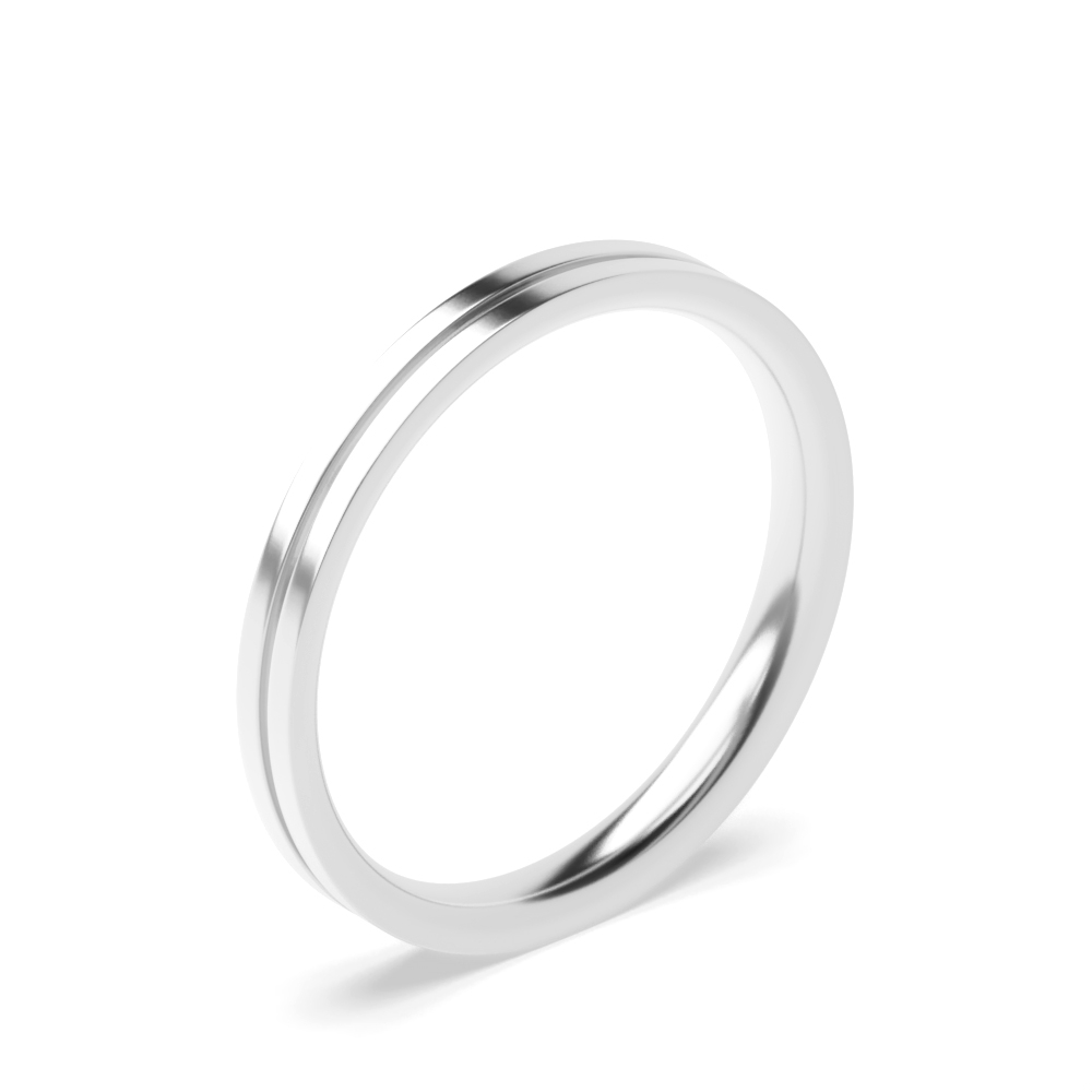 Central Groove Flat Court Plain Women Wedding Bands (2.0mm - 6.0mm)