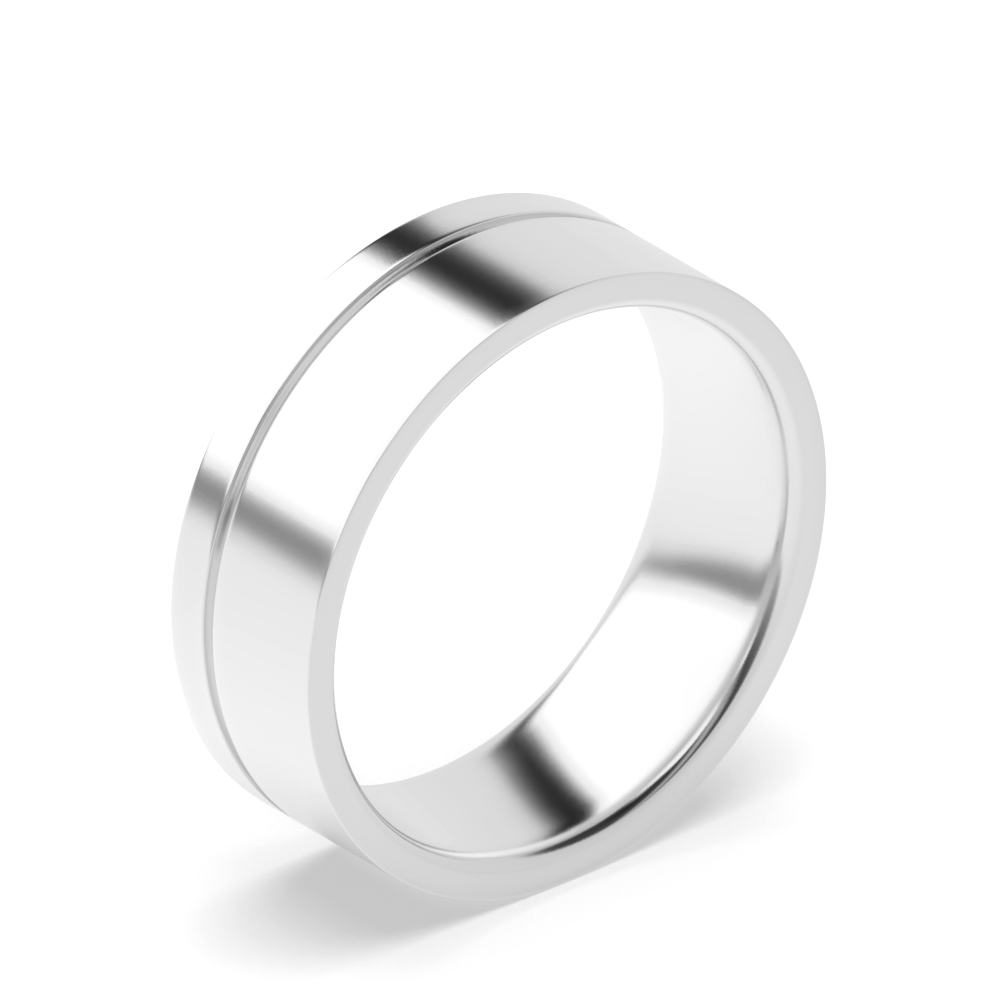 Machined Offset Groove Flat Court Plain Women Wedding Bands (2.0mm - 6.0mm)