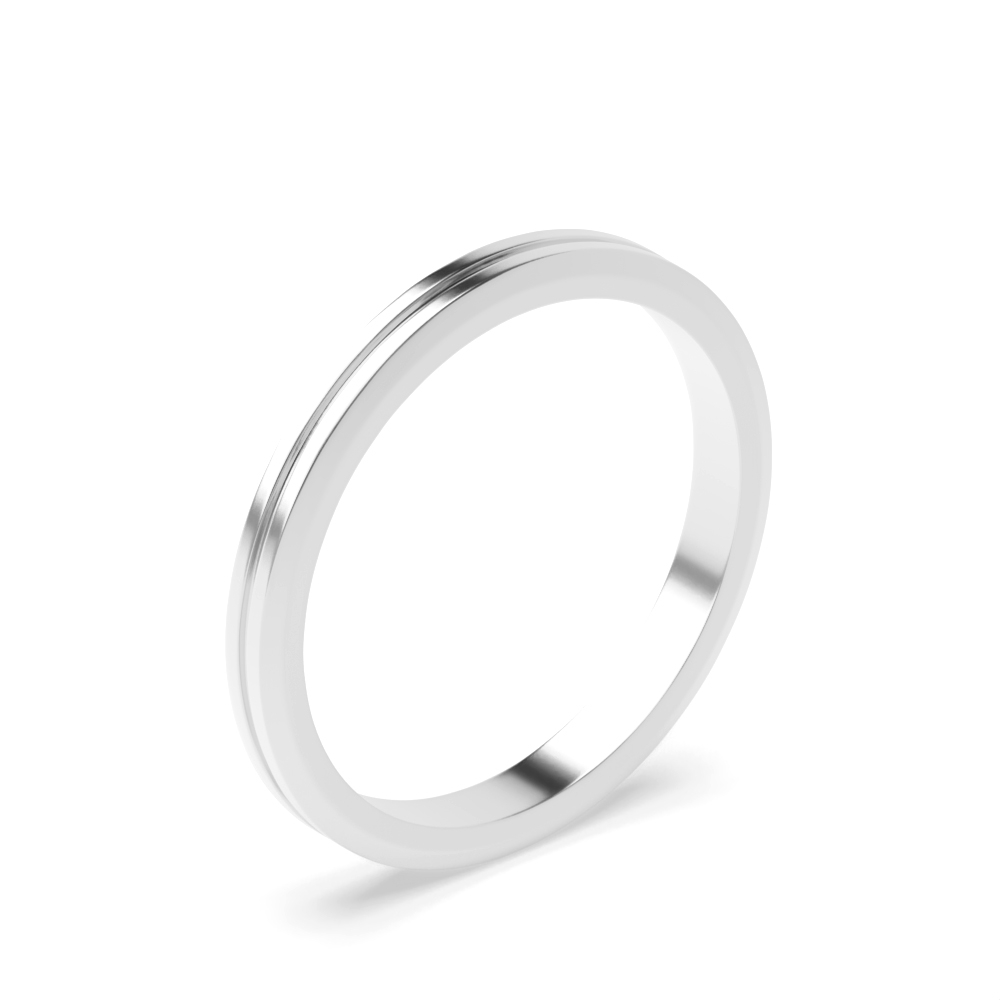 Flat Court Grooved Centre Polished Finish Wedding Bands (2.0mm - 6.0mm)