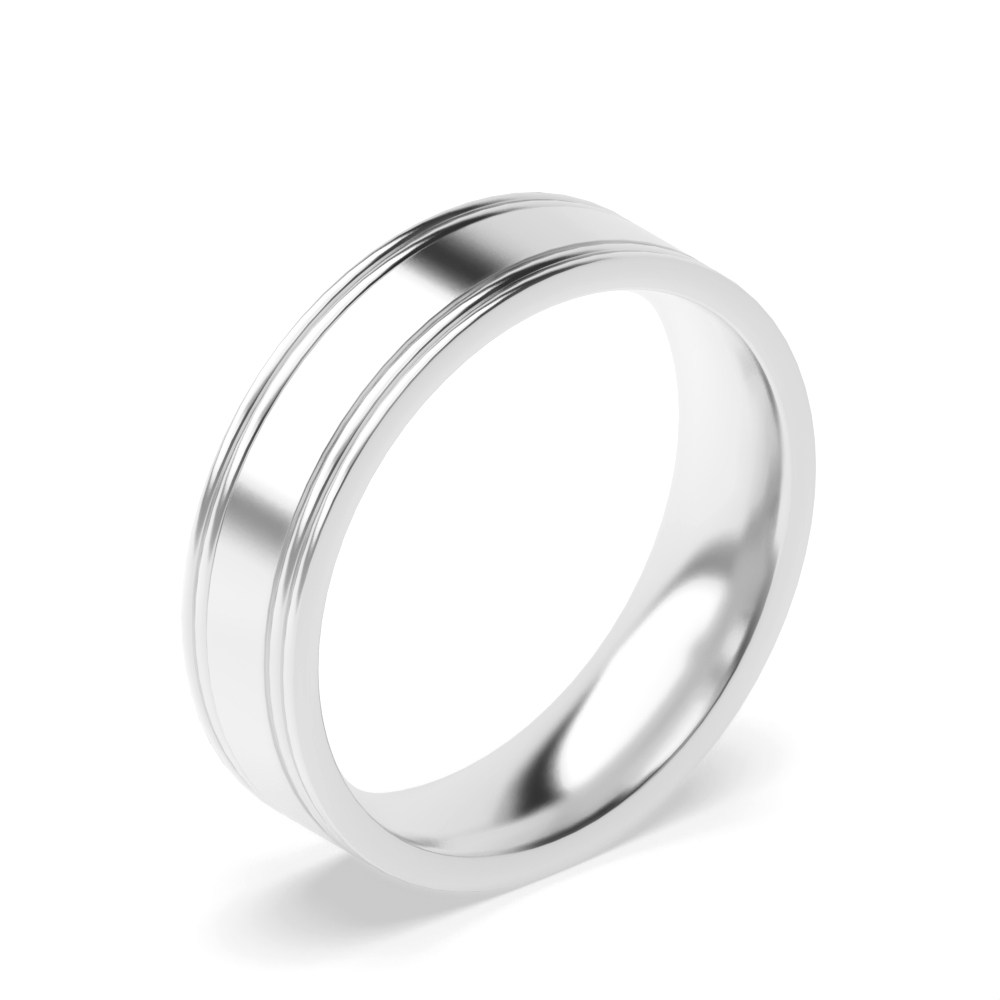 Flat Court 2 Grooves Each Edge Polished Finish Weding Bands (2.0 - 6.0mm)