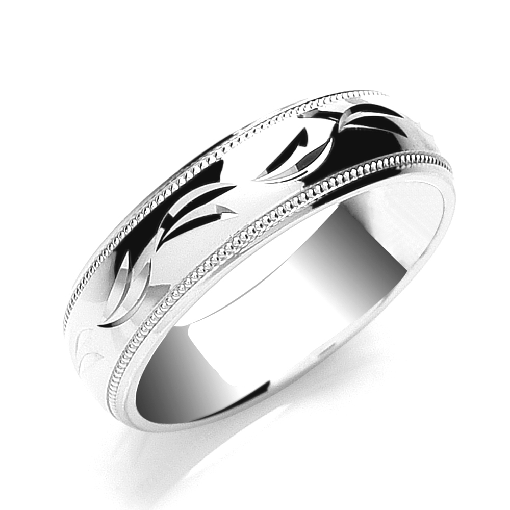 6mm Court Millgrain Edge Design Plain Wedding Band