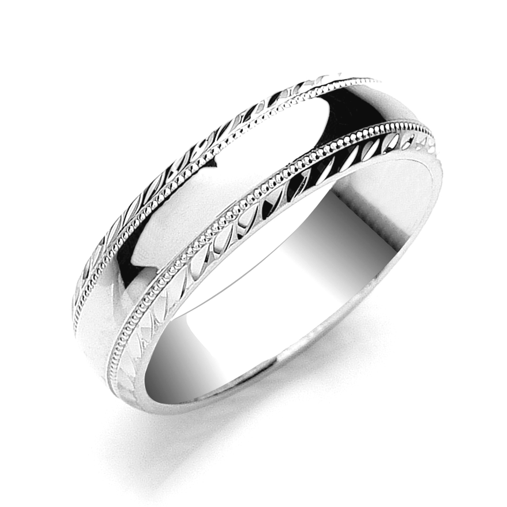 6mm Court Millgrain Edge Plain Wedding Band