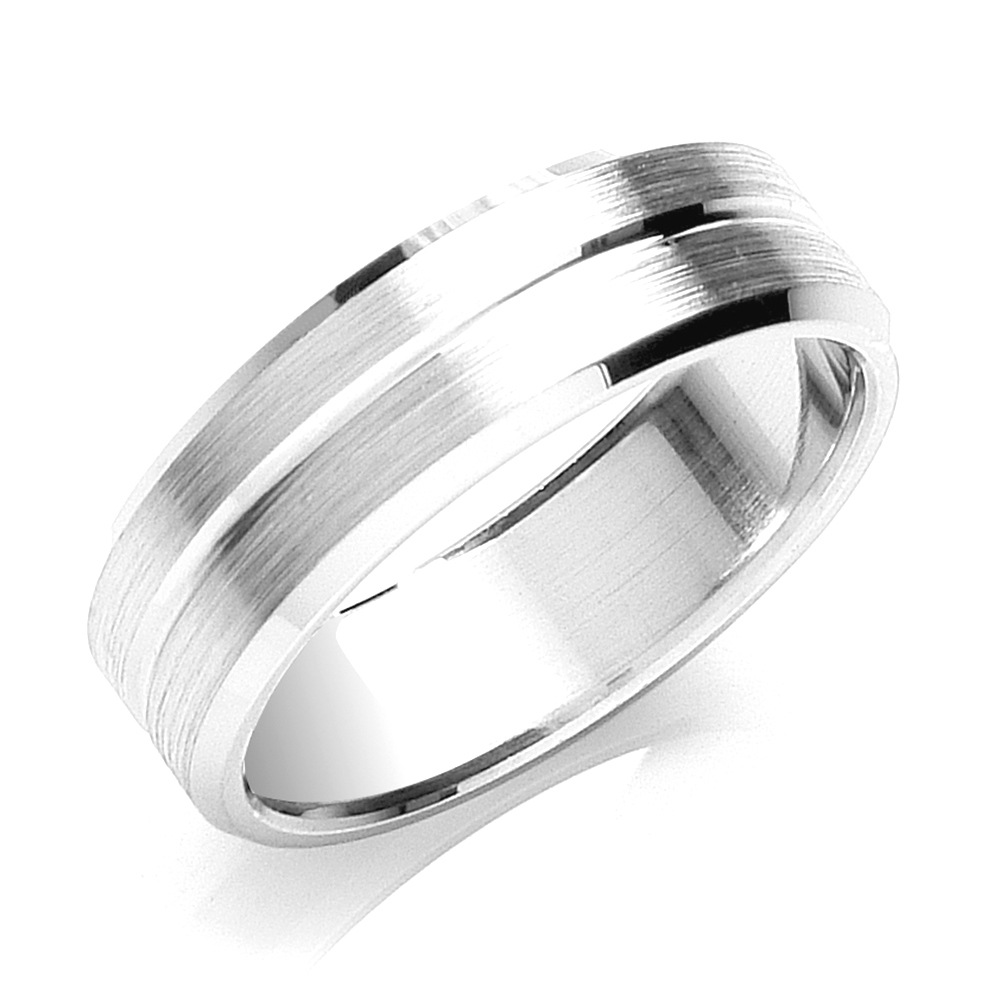 5 And 7mm Flat Court Bevelled Edge Centre Groove Matt Wedding Band