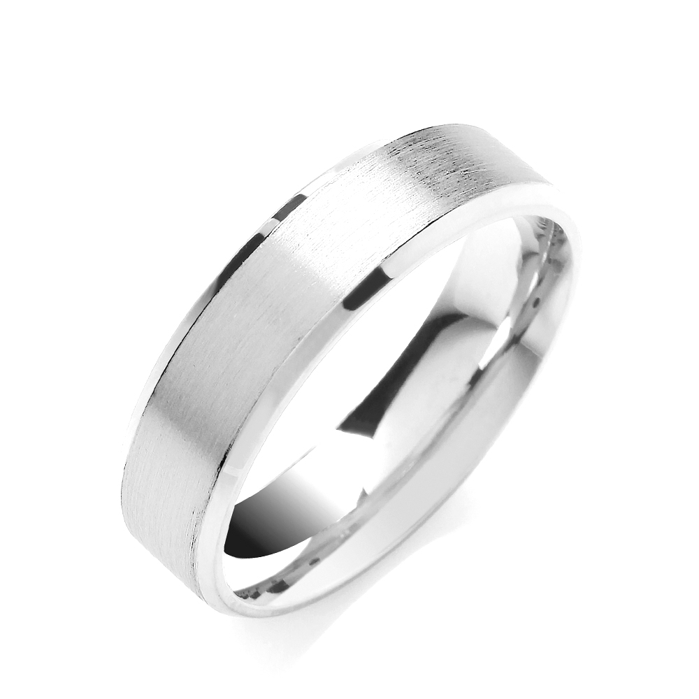 6mm Flat Court Bevelled Edge Matt Centre Two Colour Wedding Band