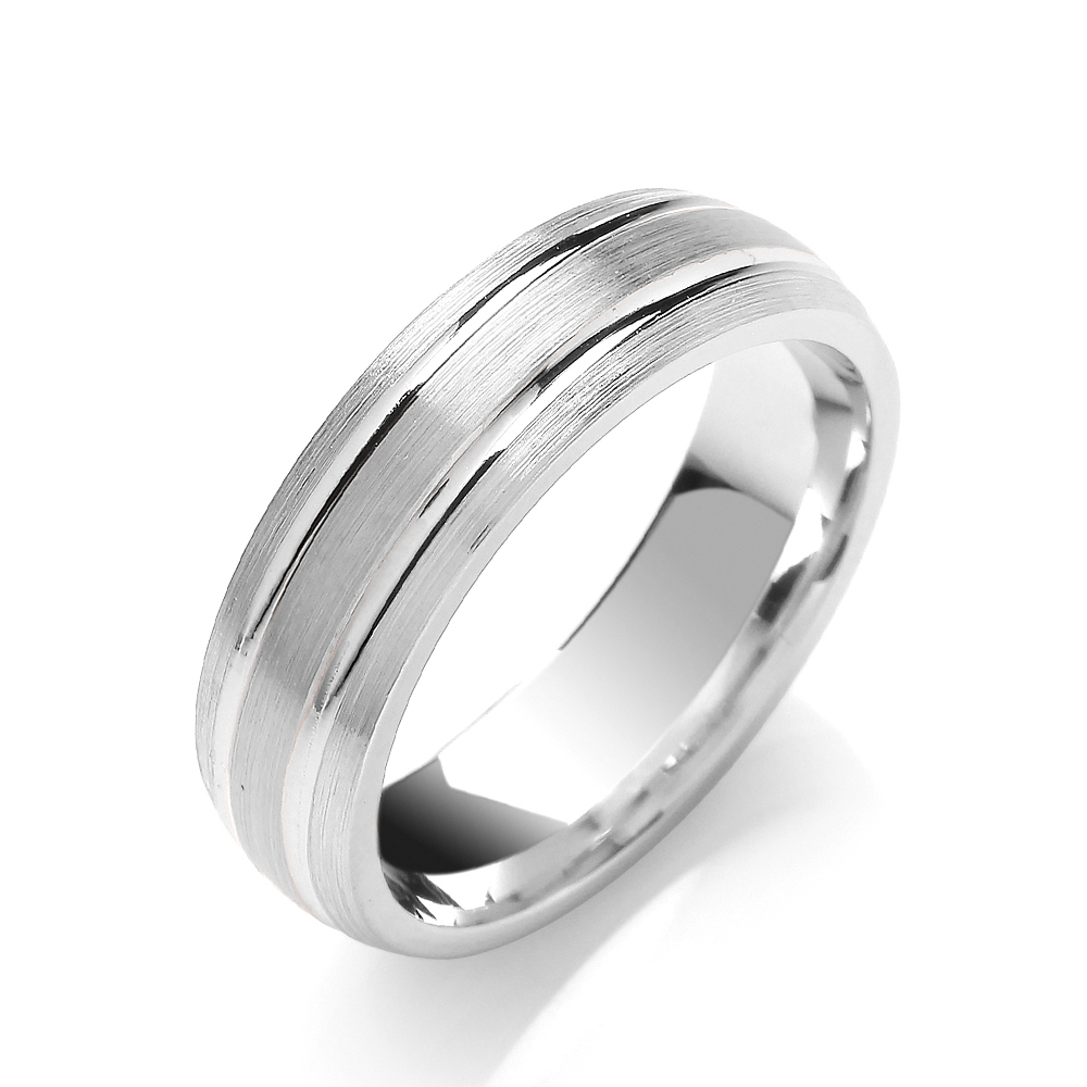 6mm Two Colour Court Matt Centre Parallel Groove Wedding Band