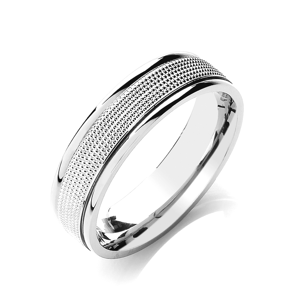 6mm Flat Court Two Colour Mill Grain Centre Wedding Band