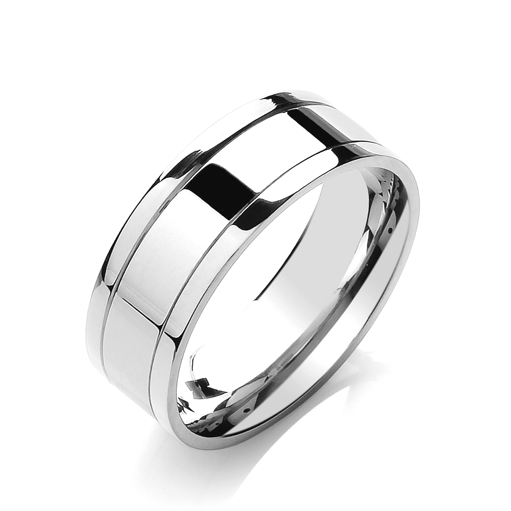 5 And 7mm Flat Court Two Colour with Parallel Groove Wedding Band