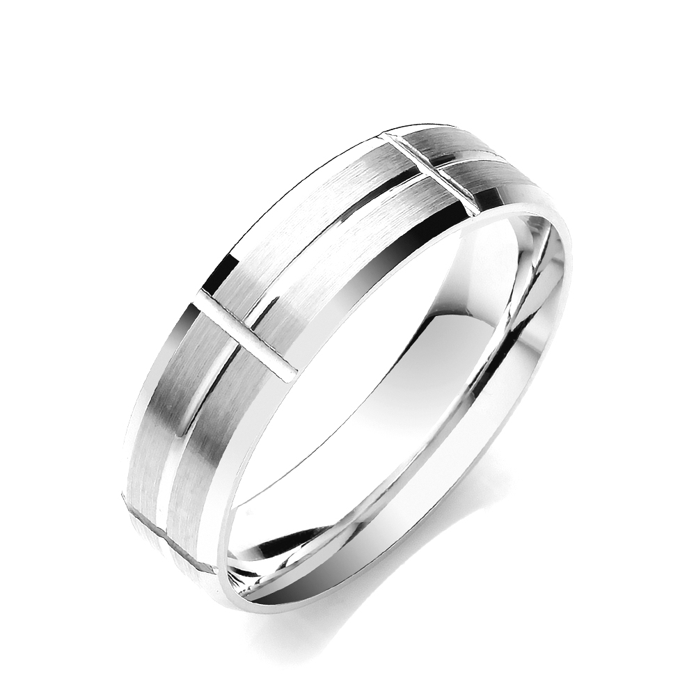 6mm Bevelled Edge Rectangular Grooves Matt Finish Wedding Band