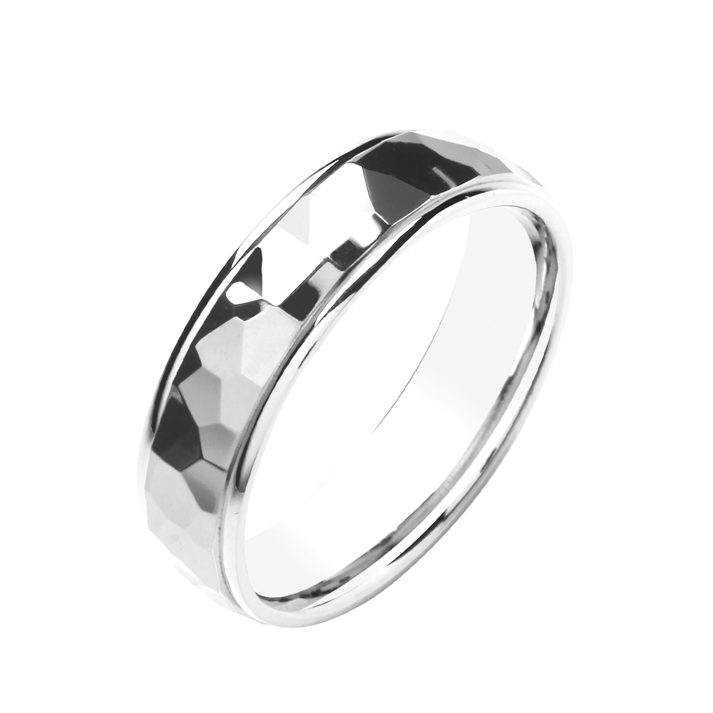 6mm Two Colour Hammered Court Polished Finish Wedding Band