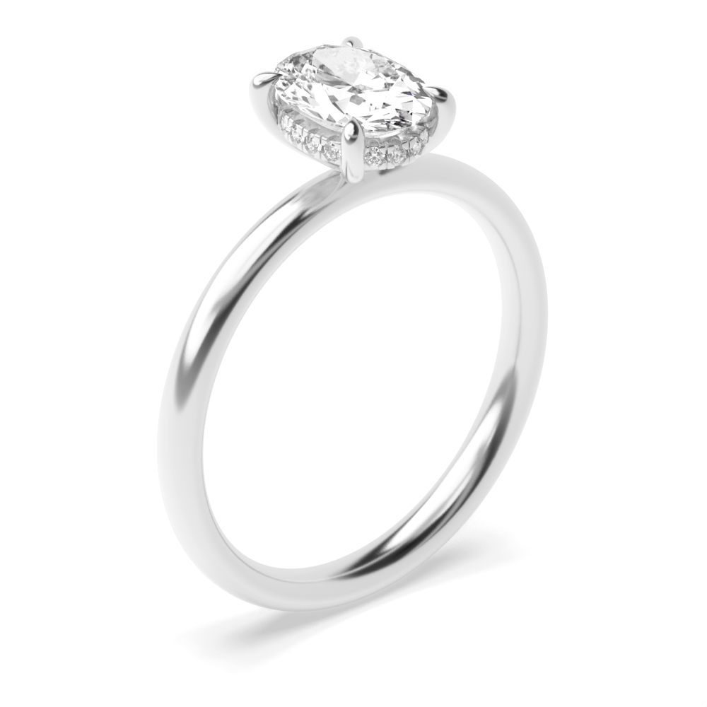 4 prong setting oval shape plain band hidden halo side stone engagement rings