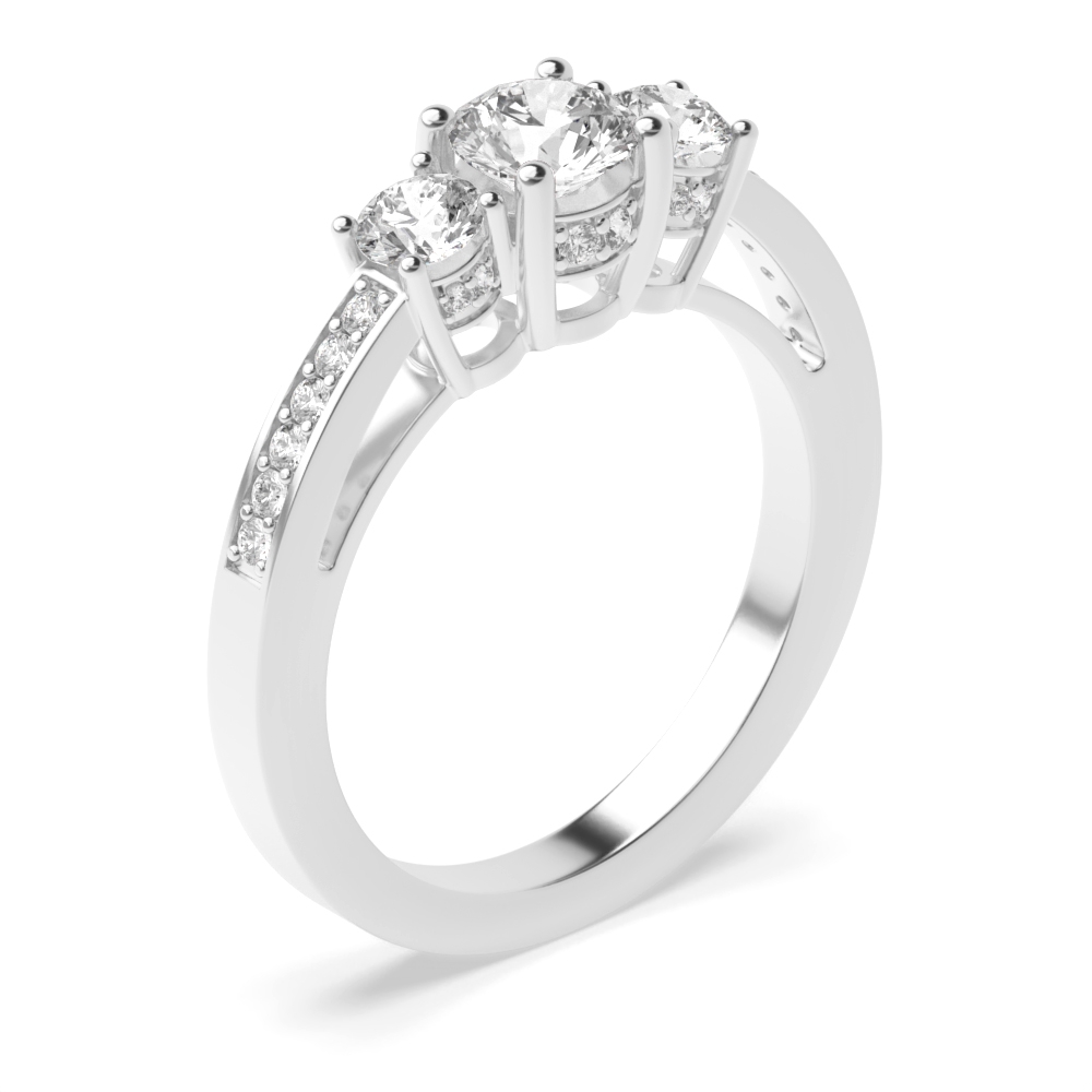 4 prong setting round shape trilogy engagement ring