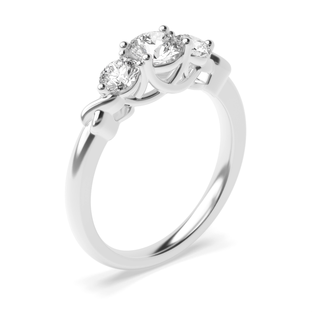 4 prong setting round shape trilogy engagement ring